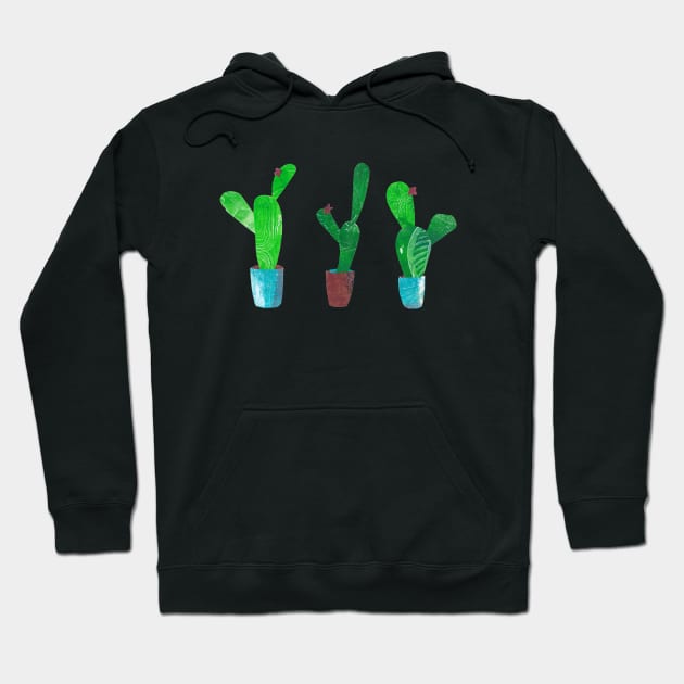 Succulent cacti in pots - mixed media collage Hoodie by kittyvdheuvel